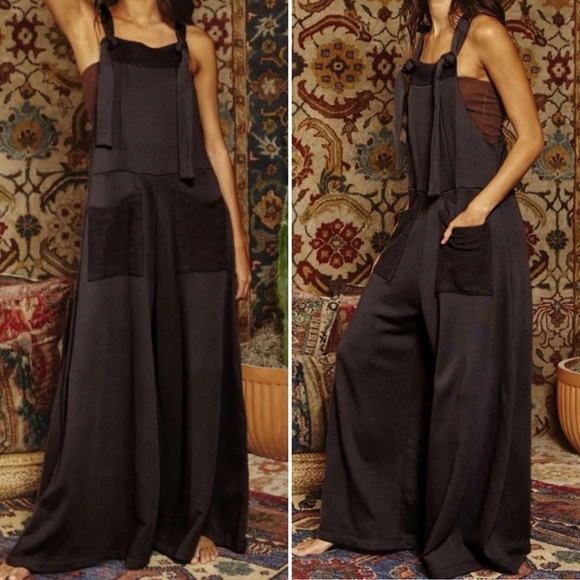 French Terry Wide Leg Jumpsuit Overalls main image 1